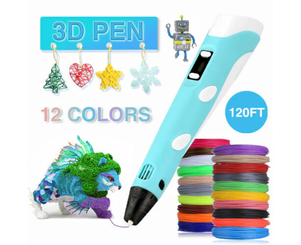 3D Printing Pen Set Doodle Printer Drawing 12 Colours PLA Filament Gift For Kids - Blue