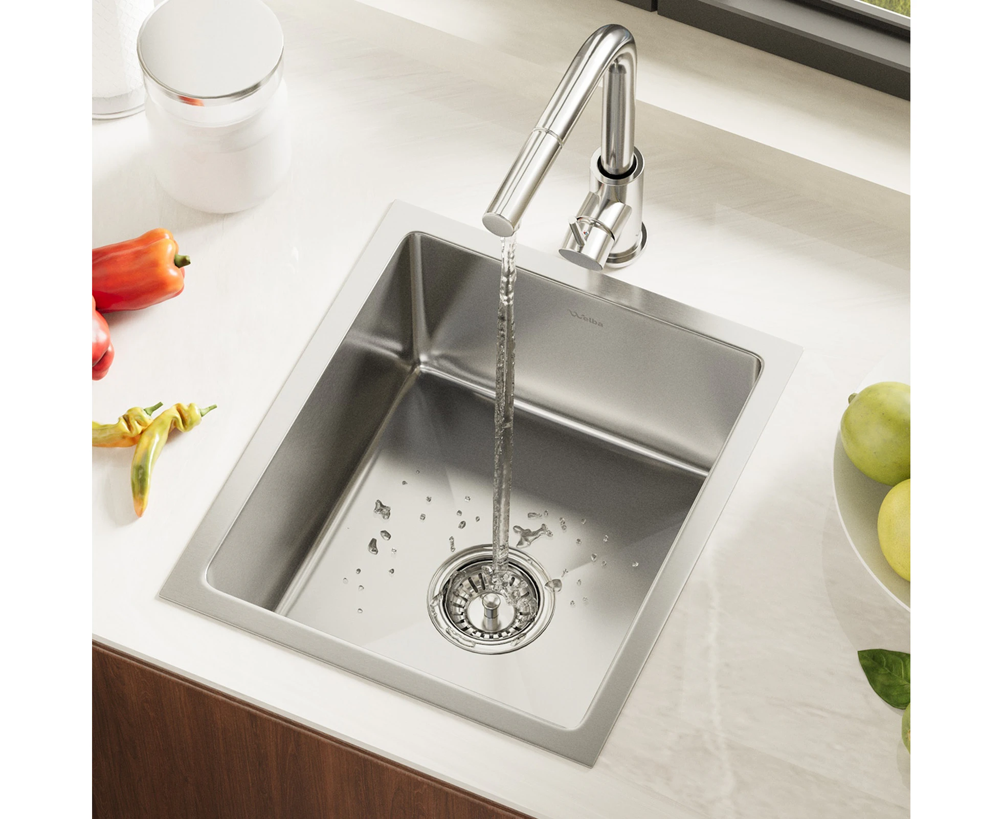 Welba Kitchen Sink 44X38CM With Pull Out Mixer Tap Stainless Steel Single Bowl