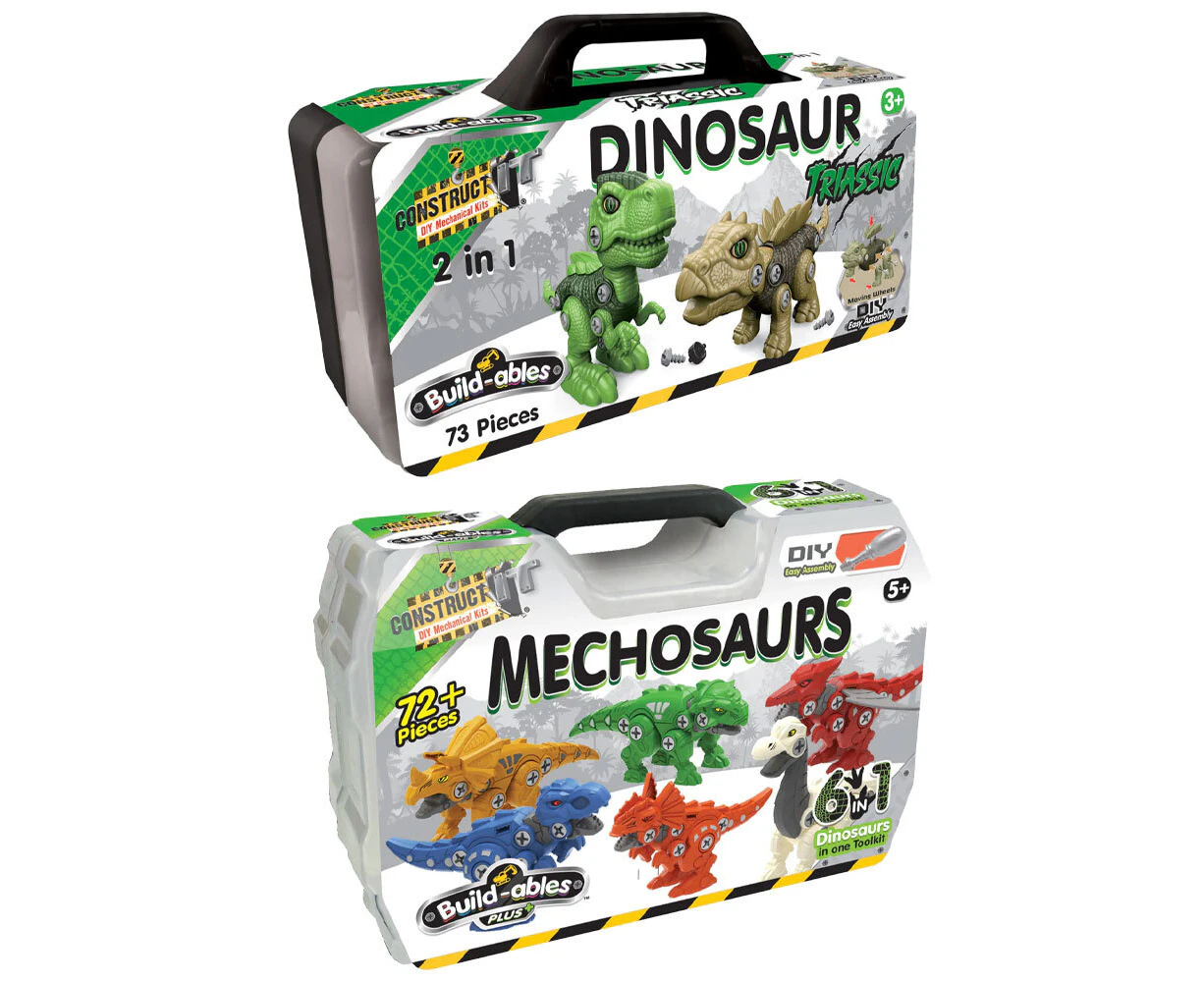 2pc Construct IT 2in1 Dinosaur Triassic and Mechasurus Kids Building Toy Set