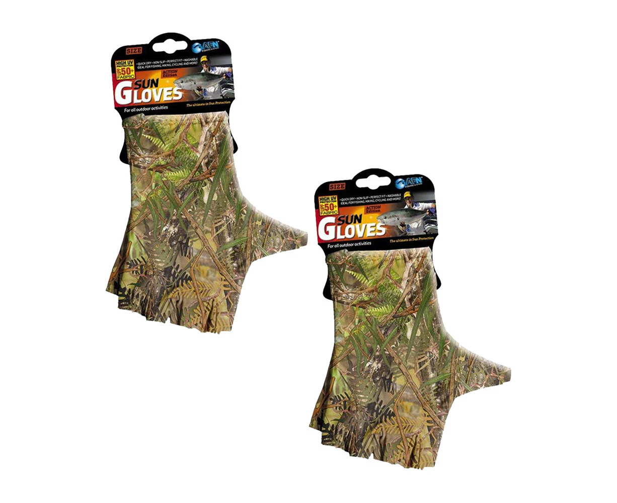 2x AFN High UV Protection UPF 50+ Outdoor Activity Sun Gloves Pair Camo - Large