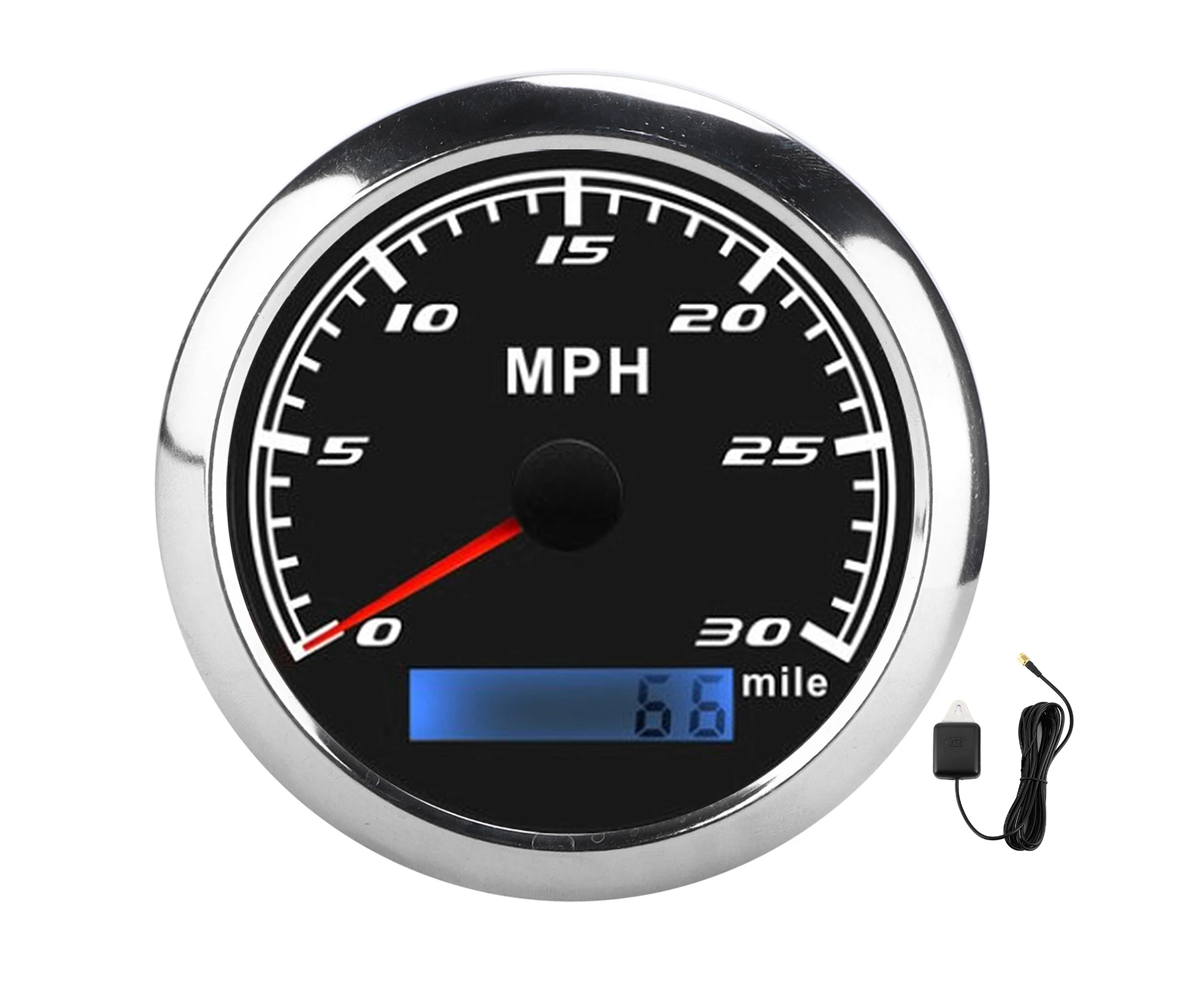 Universal GPS Speedometer 30MPH Speed Gauge IP67 Waterproof with Red Backlight for Marine Boat Car TruckBlack Dial