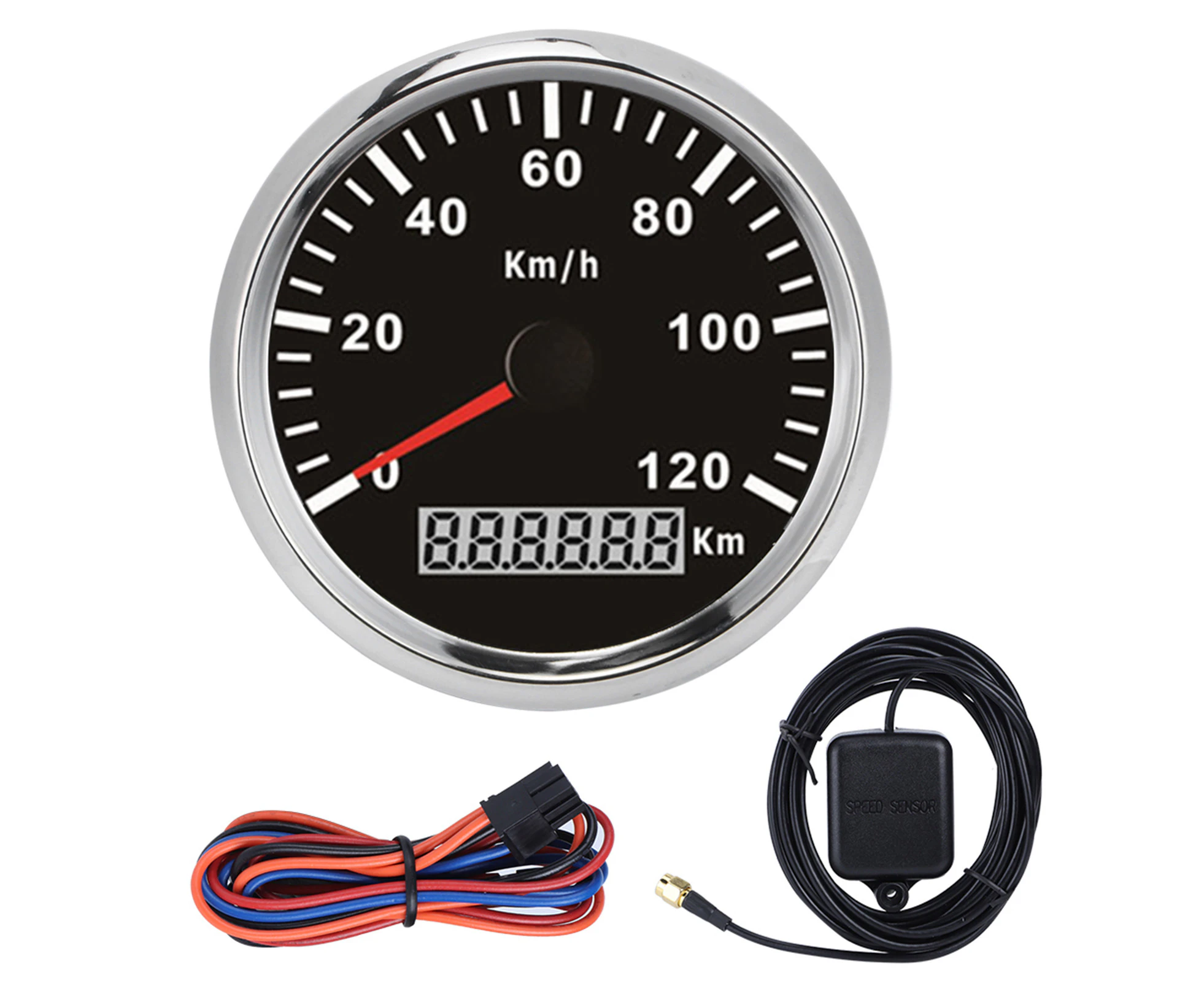 85mm / 3.3in Universal GPS Speedometer Waterproof Anti Fog Meter 0-120km h for Car Truck Boat Motor(Silver Frame Black Dial )