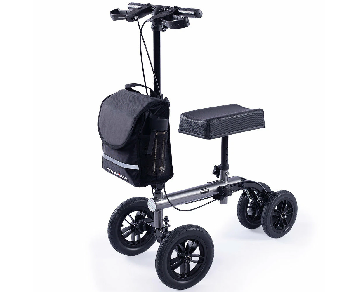 Nnemb Knee Scooter Walker 10 Tyres Dual Brakes Bag Broken Leg Ankle Foot Mobility Crutches Alternative Titanium Colour