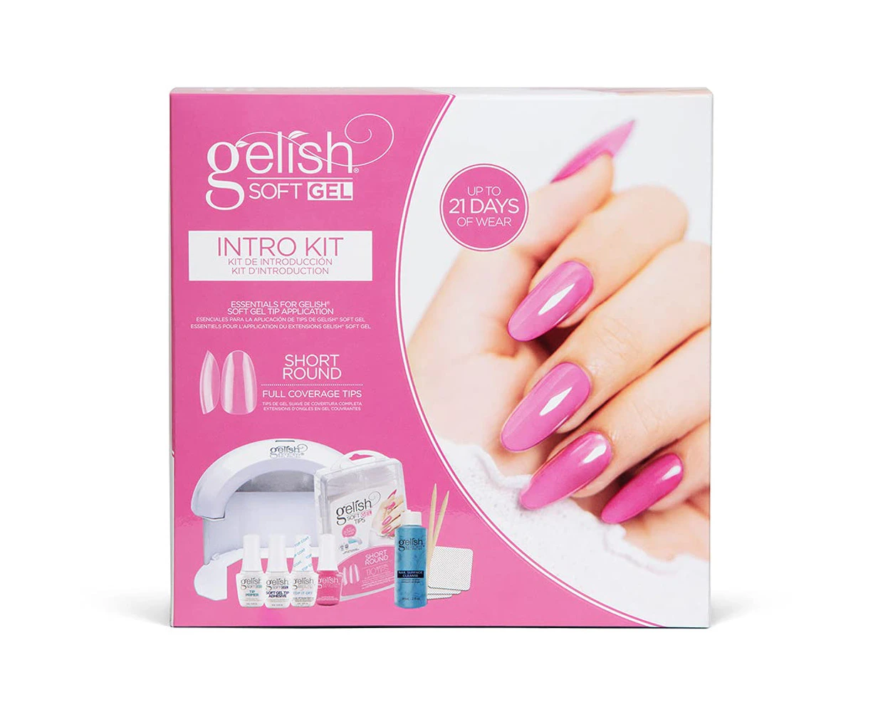 Gelish Soft Gel Tip, Gel X Intro Kit Short Round with Mini LED Light