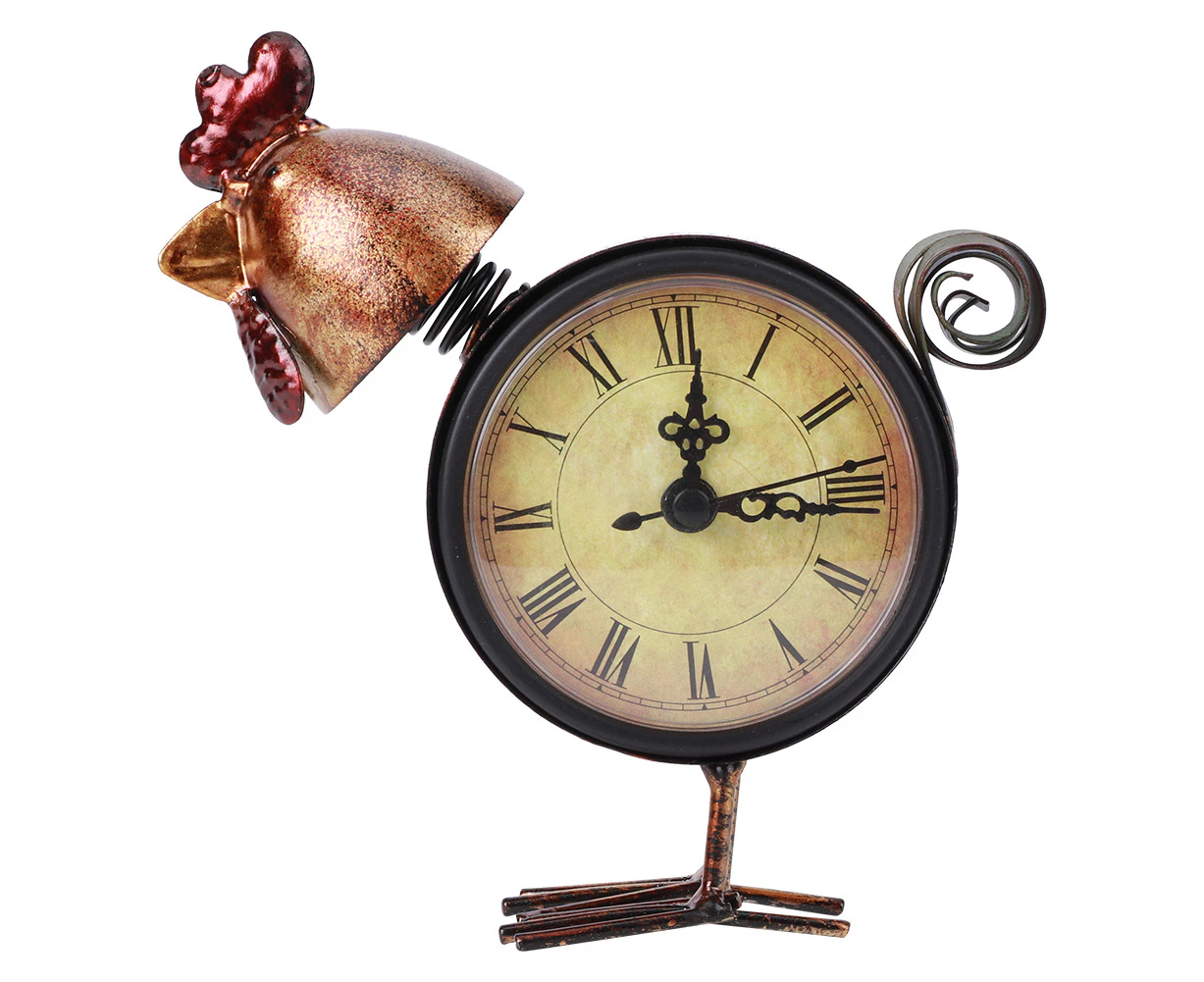 European Retro Style Chicken Shaped Iron Clock Desk Table Clock Home Ornament Craft Gifts