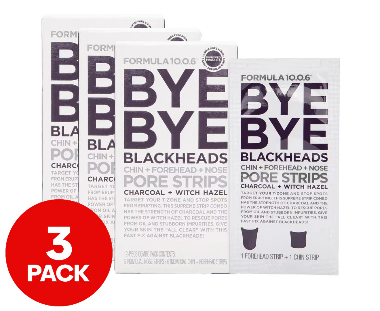 3 x 12pk Formula 10.0.6 Bye Bye Blackheads Pore Strips