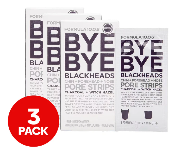 3 x 12pk Formula 10.0.6 Bye Bye Blackheads Pore Strips