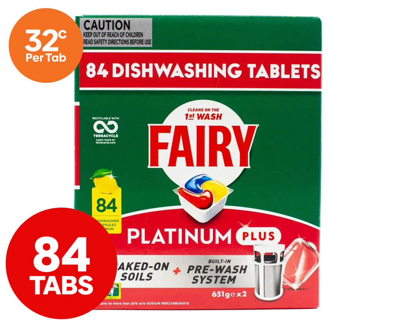 Fairy Platinum Plus Dishwashing Capsules Lemon 84pk