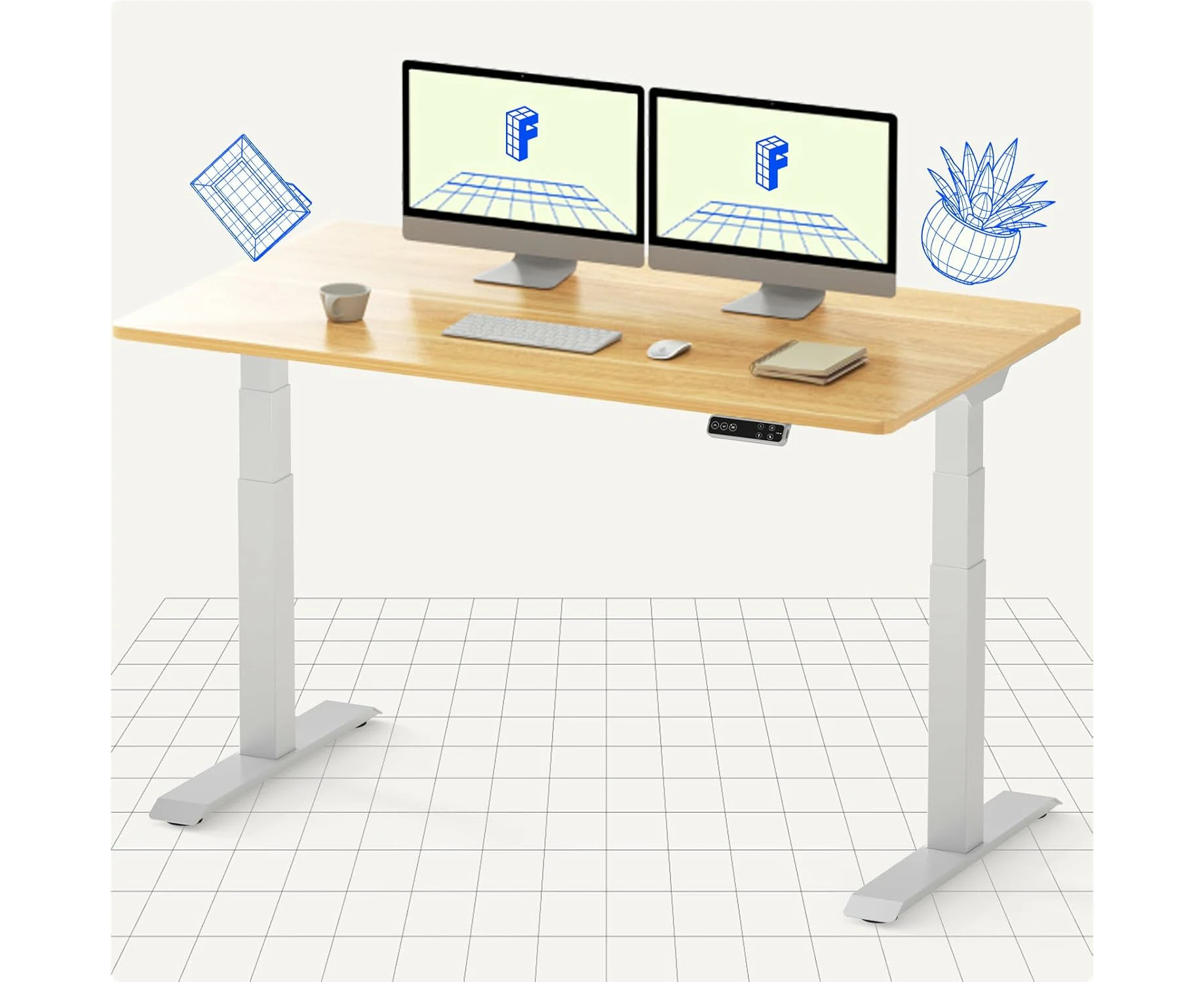 FLEXISPOT E7 Electric Standing Desk White Frame With 150*60cm Maple Desktop