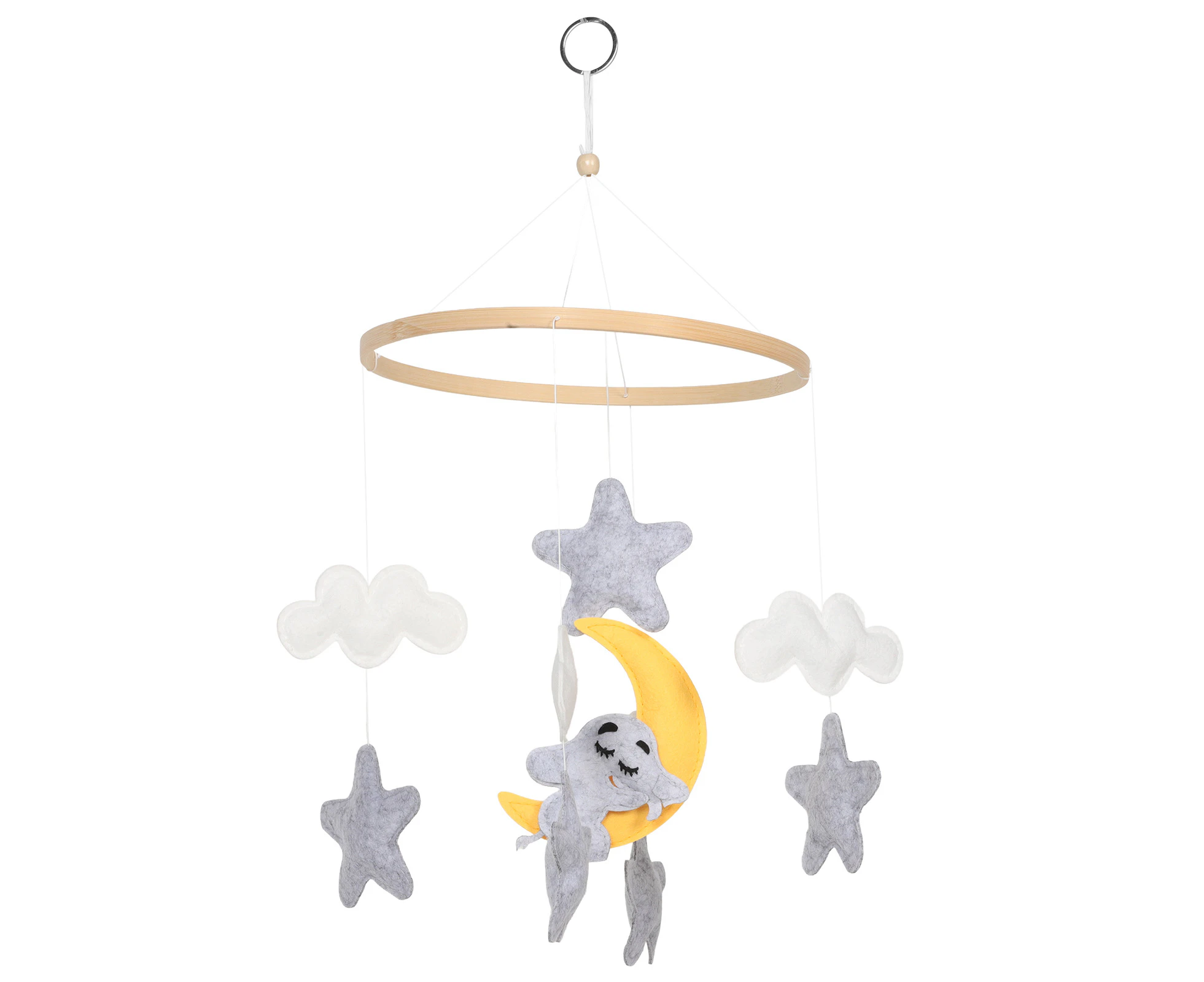 Elephant Crib Mobile Animal Felt Nursery Ceiling Decoration Cloud and Star Felt Mobile Elephant Mobiles for Cribs Grey