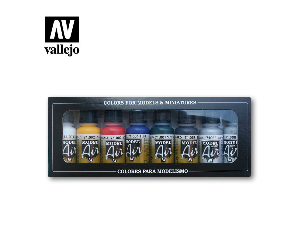 Vallejo 71172 Model Air 29 Basic colors+Airbrush Plastic Case