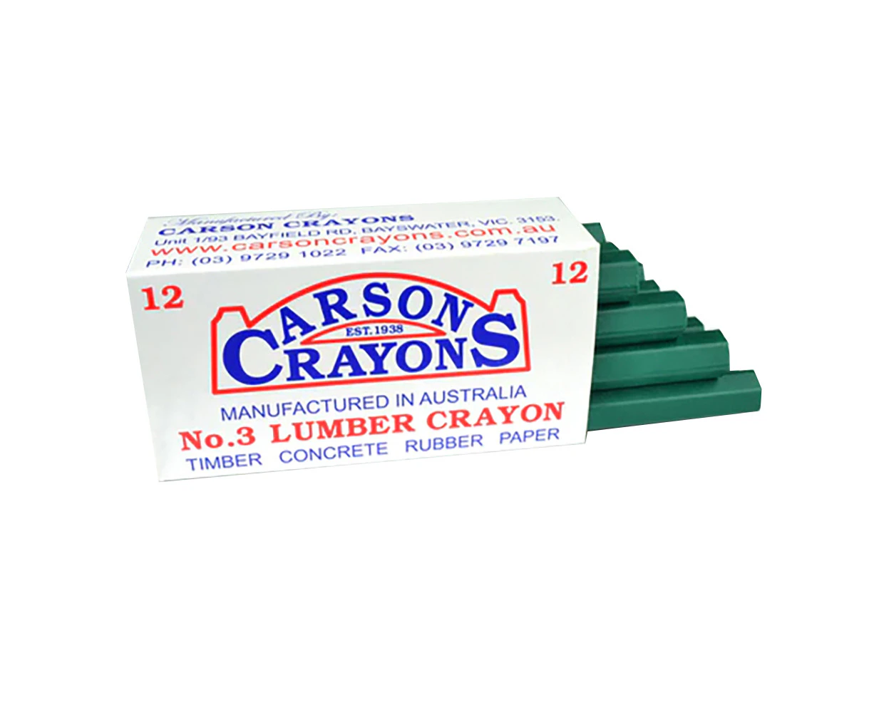 12x Carson No.3 Timber/Concrete/Rubber/Paper Builders Marking Crayons Green