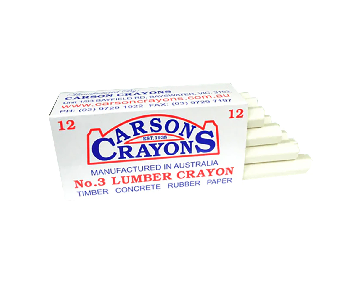 12x Carson No.3 Timber/Concrete/Rubber/Paper Builders Marking Crayons White