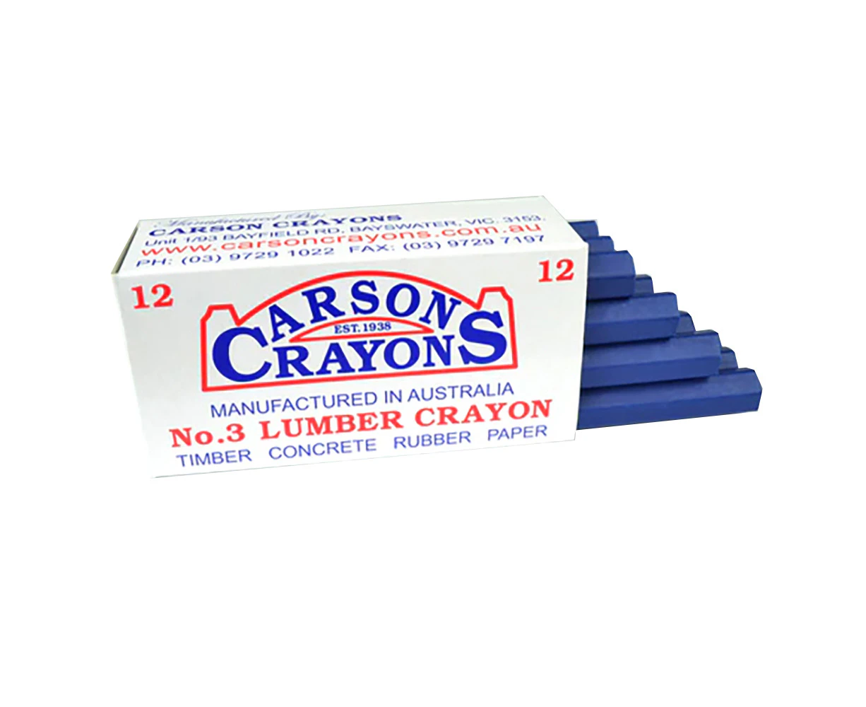 12x Carson No.3 Timber/Concrete/Rubber/Paper Builders Marking Crayons Blue