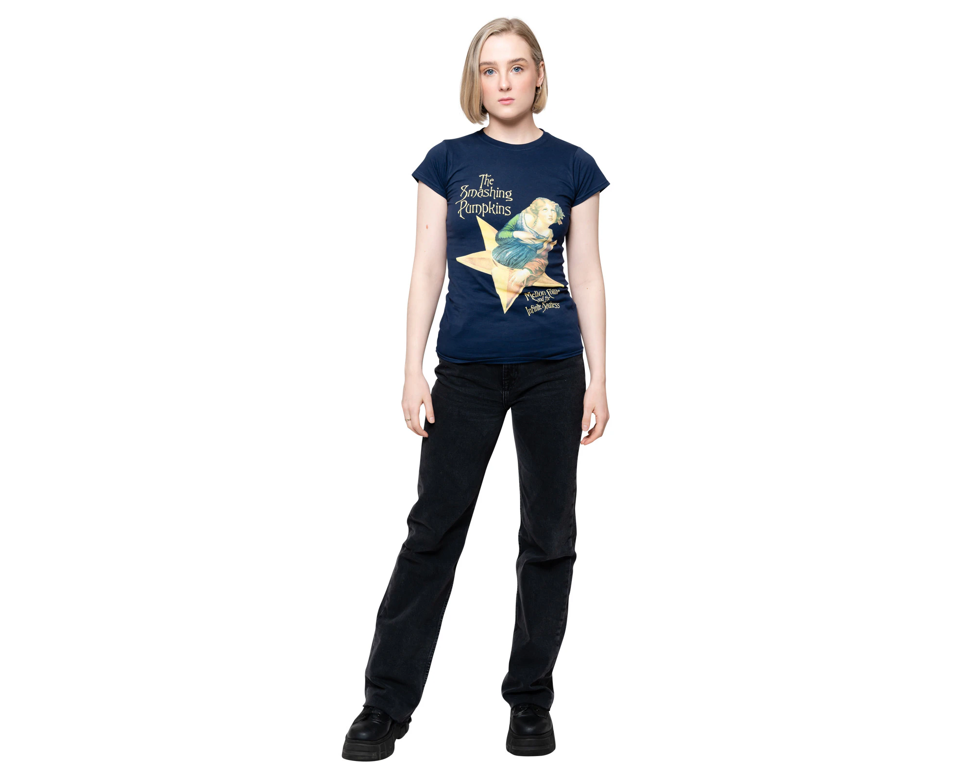 The Smashing Pumpkins T Shirt Mellon Collie Official Womens Skinny Fit Navy