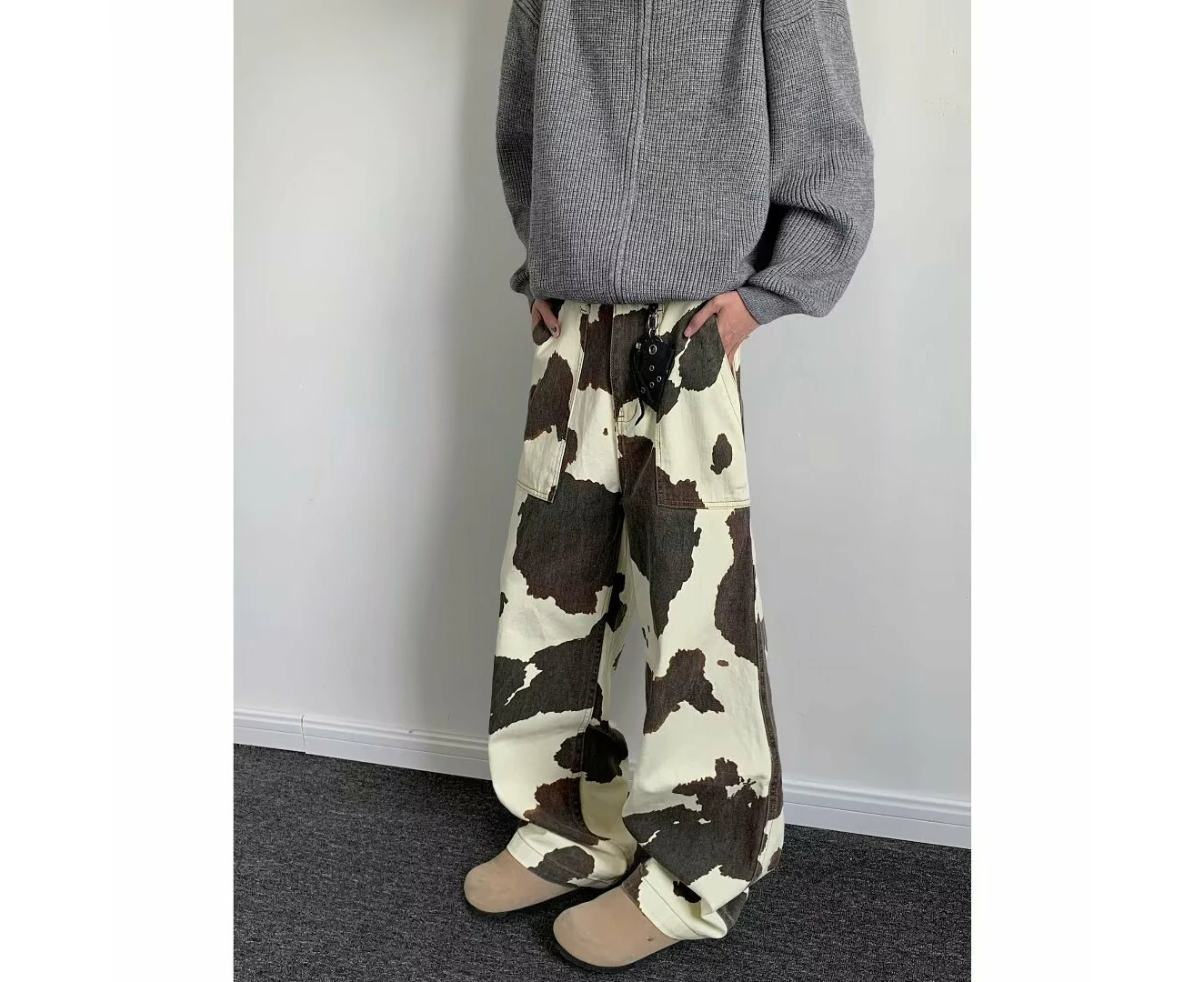 High street jeans trendy pants tie-dyed camouflage pants loose straight overalls casual pants