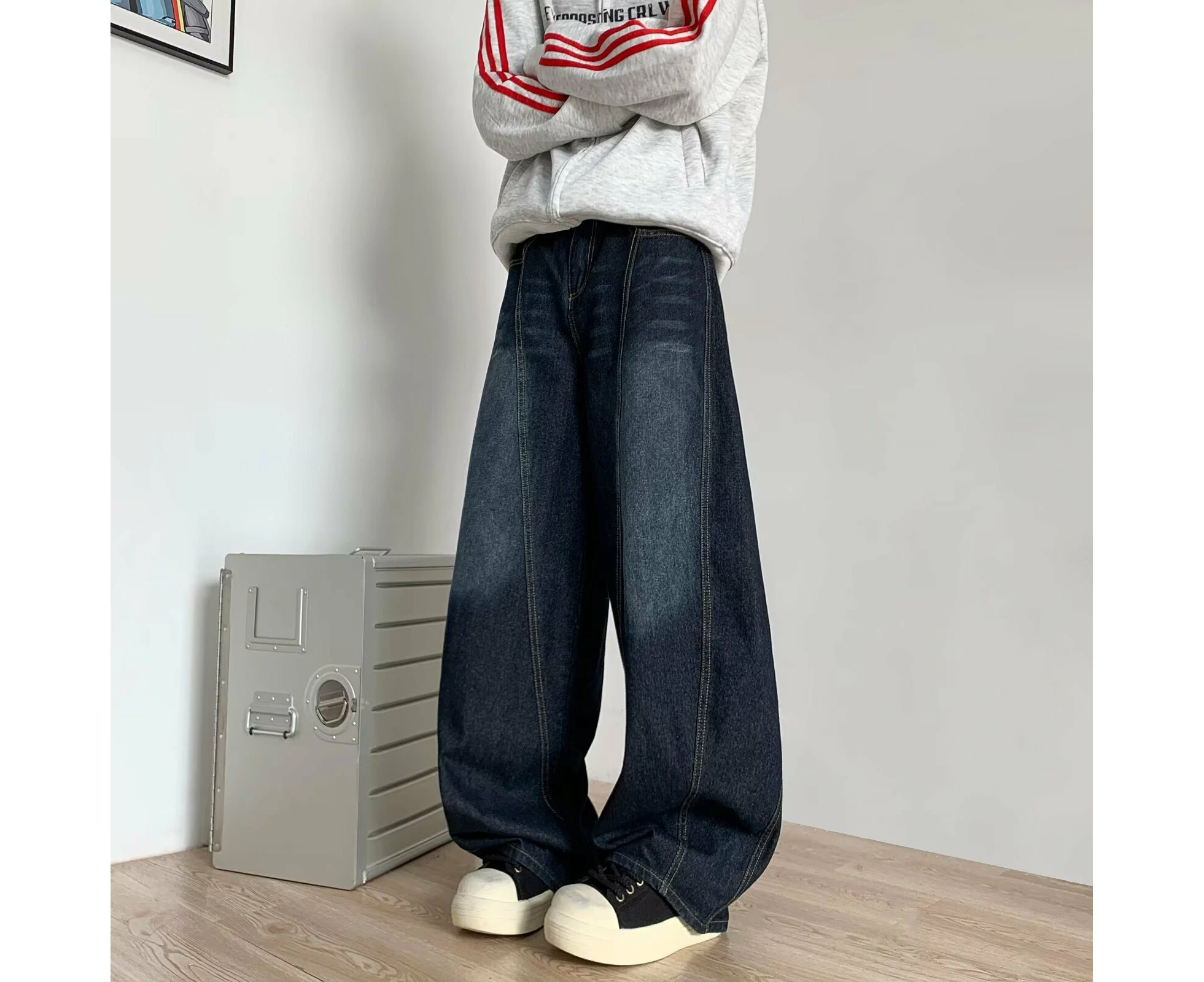 Jeans trendy high street loose straight floor-length pants wide-leg sickle pants