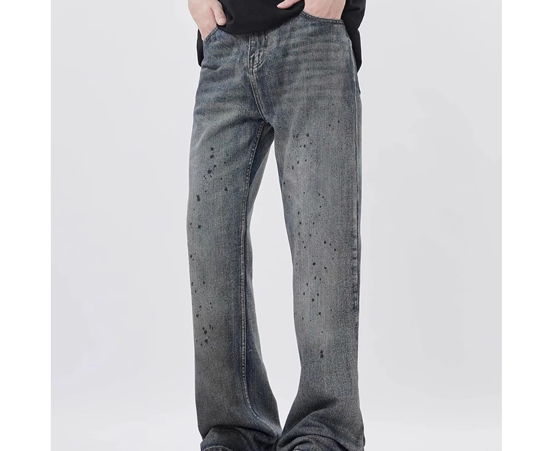 High street straight jeans trend loose wide leg casual versatile bamboo pattern men's trousers