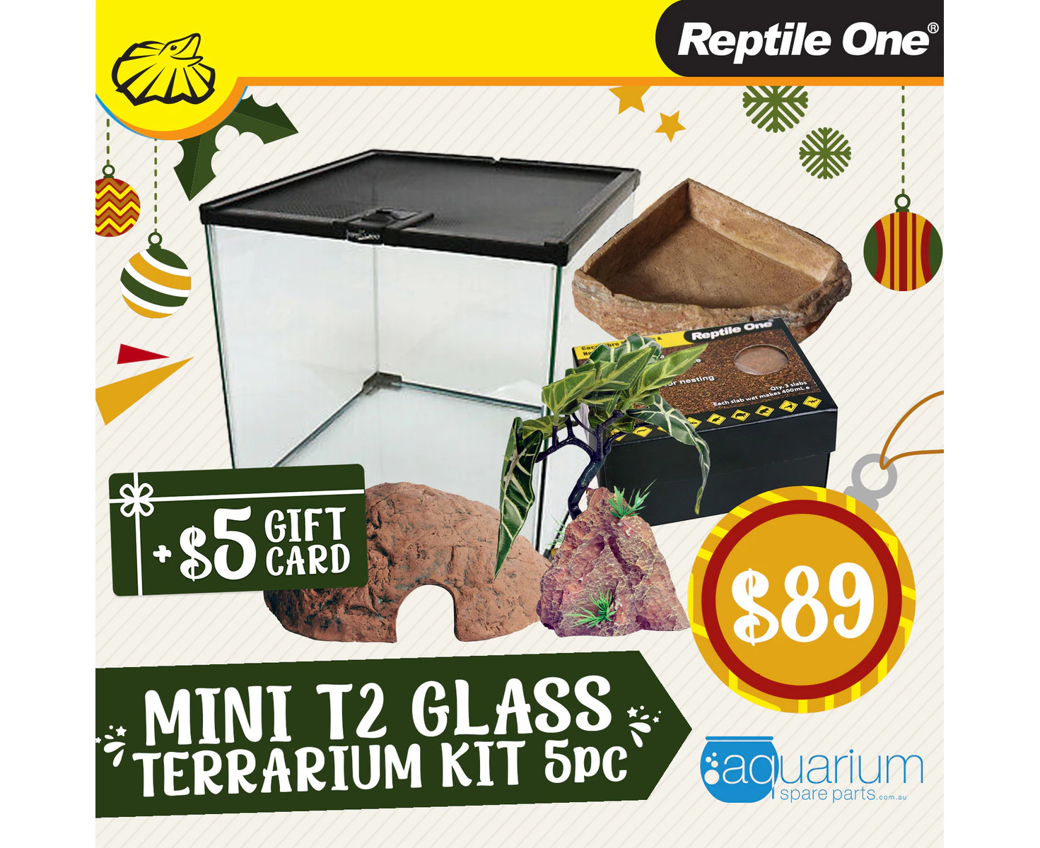 Reptile One Mini T2 Glass Terrarium Kit - 5 Pieces (46190-KIT)