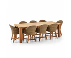 Barbados Outdoor Teak 2.4m Rectangle Dining Table With 8 Coastal Wicker Chairs - Outdoor Dining Settings - Brushed Wheat