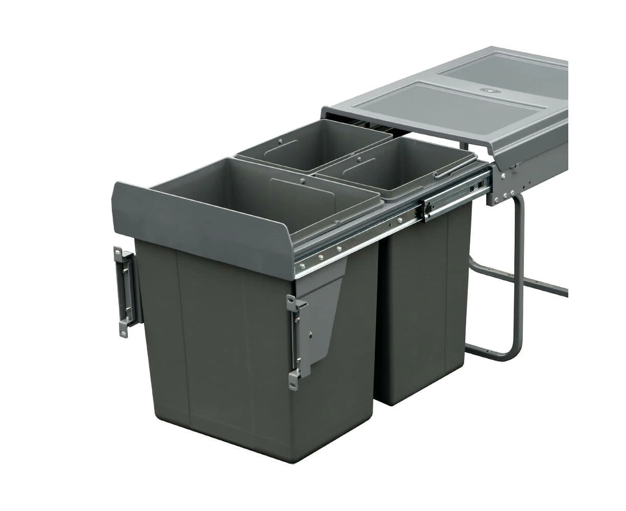 Elite Domestique 40L Triple Slide Out Concealed Waste Bin with Soft Close - for a 400mm Cabinet - Bottom Mounted - Includes Optional Door Bracket