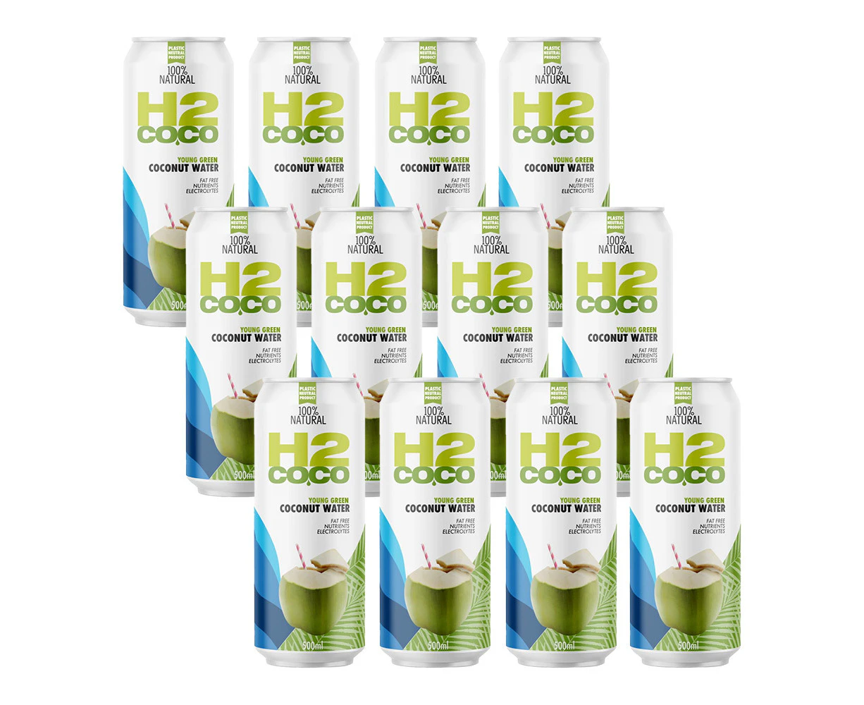 12x H2 Coco 500ml Pure Coconut Water Can Fat-Free Electrolyte Drink Beverage