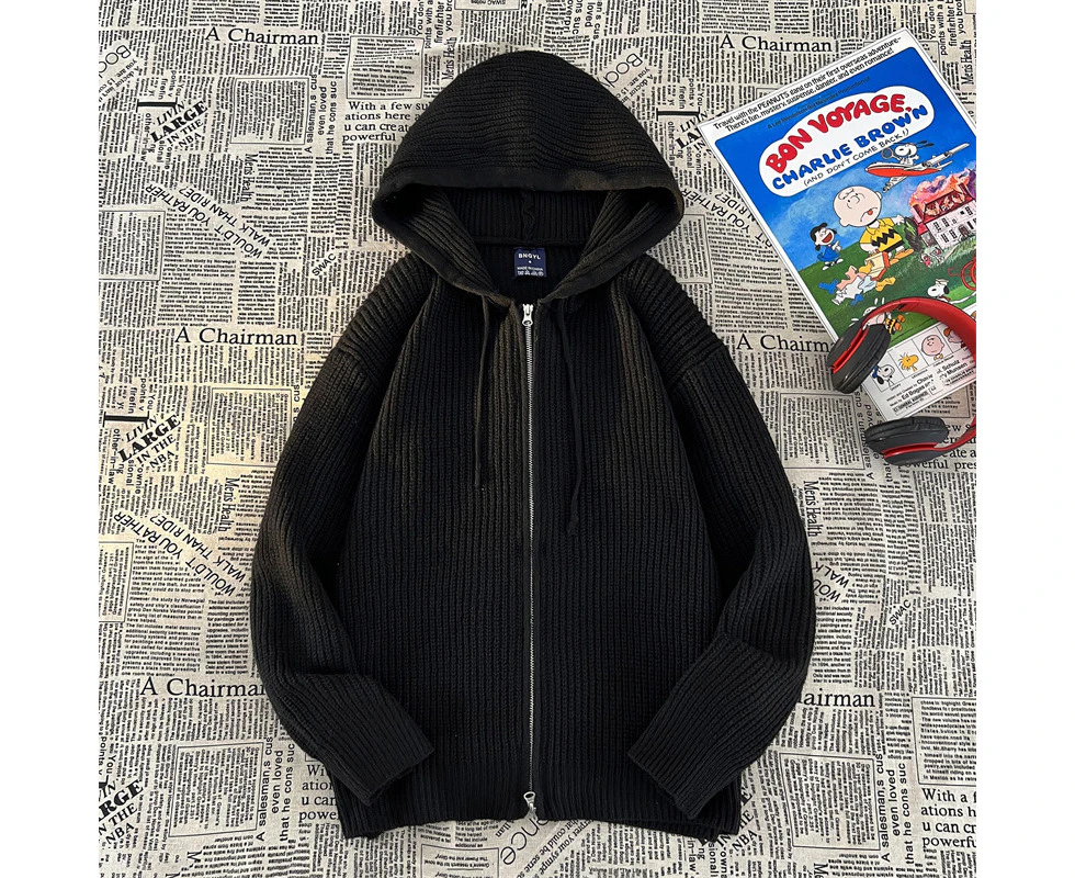 Lazy style zipper cardigan men's hooded jacket versatile trendy brand loose