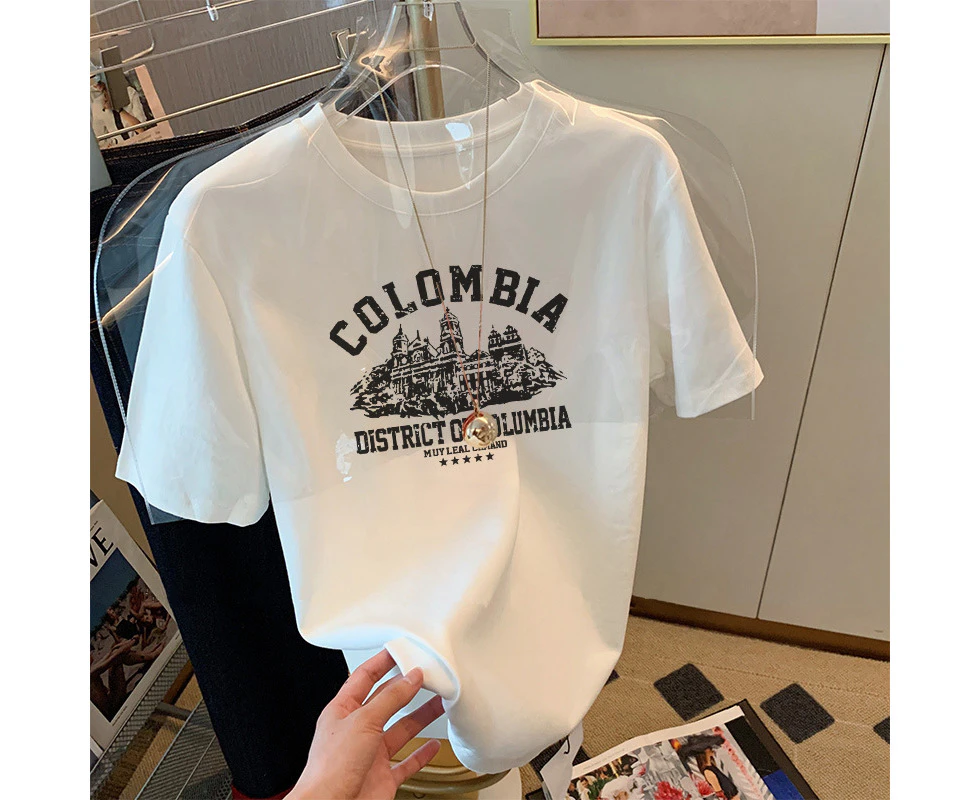 Summer 2024 New Shoulder Cotton Short-Sleeved T-Shirt Women's Casual Younger Fashion Slimming White T-Shirt Top Fashion