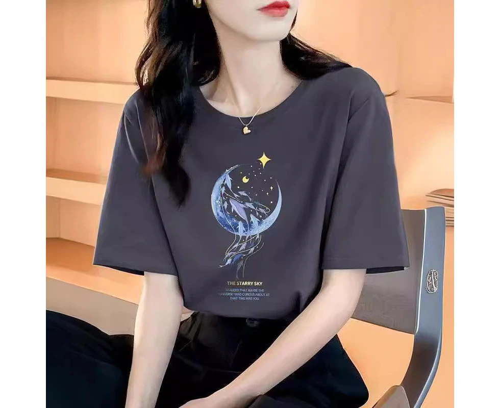 Loose-Fitting Pure Cotton Short Sleeves T-Shirt Women's Summer Wear New Beautiful Top Design Printed Sweater Women's Round Neck Spring And Autumn