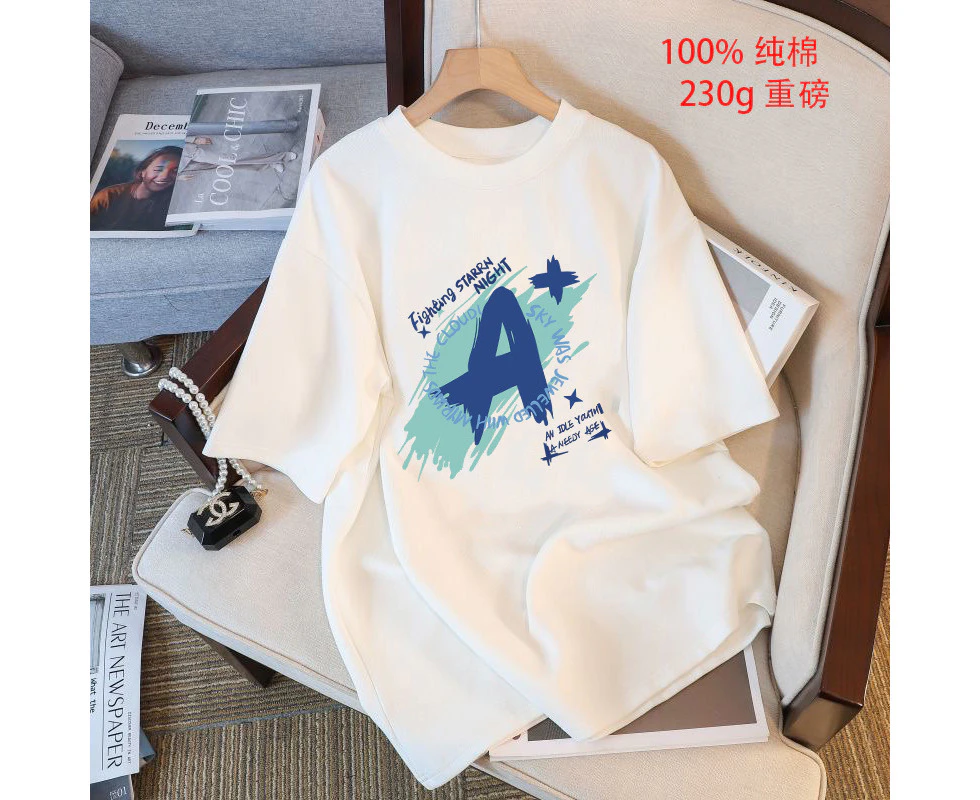 230G Heavy Cotton T-Shirt Women Drop Shoulder Oversized Loose Short Sleeve Top Summer Japanese Women's T-Shirt Base Shirt