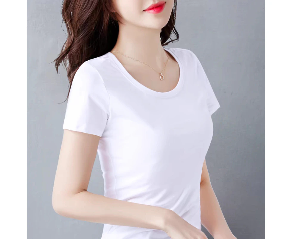 95 Cotton White T-Shirt Women's Short Sleeve Slim Fit 2024 Summer New Base Shirt Black Thin Half Sleeve T Slimming Top