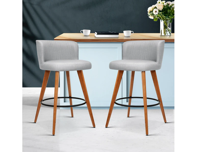 Artiss 2x Bar Stools Linen Padded Wooden Grey