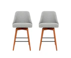 Artiss 2x Bar Stools Linen Padded Wooden Grey