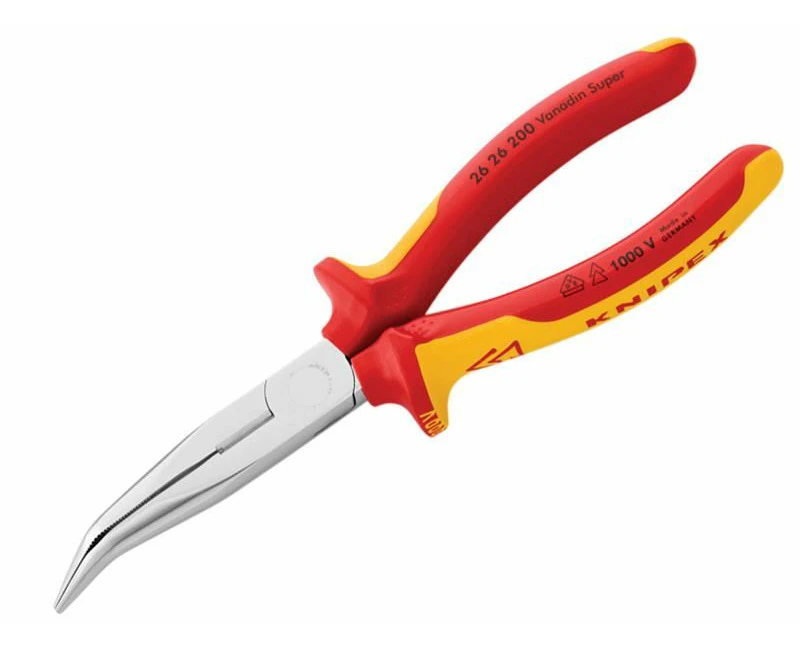 Knipex - VDE Long Bent Snipe Nose Side Cutting Pliers 200mm