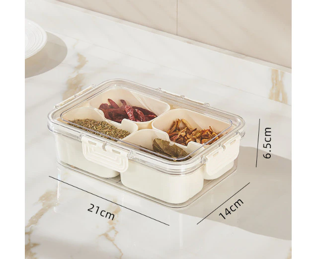 4 grids Portable Snackle Box Container Divided Serving Tray with Lid and Handle Clear Snack Box Organizer for Fruits Candy