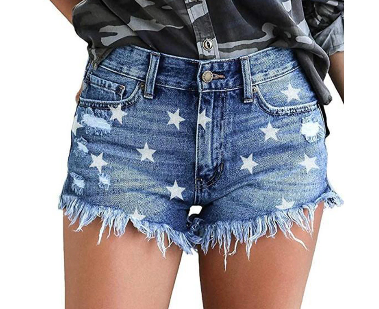 Womens Casual Ripped Mid Waisted Denim Shorts with Pockets cow print Shorts women cow print Shorts