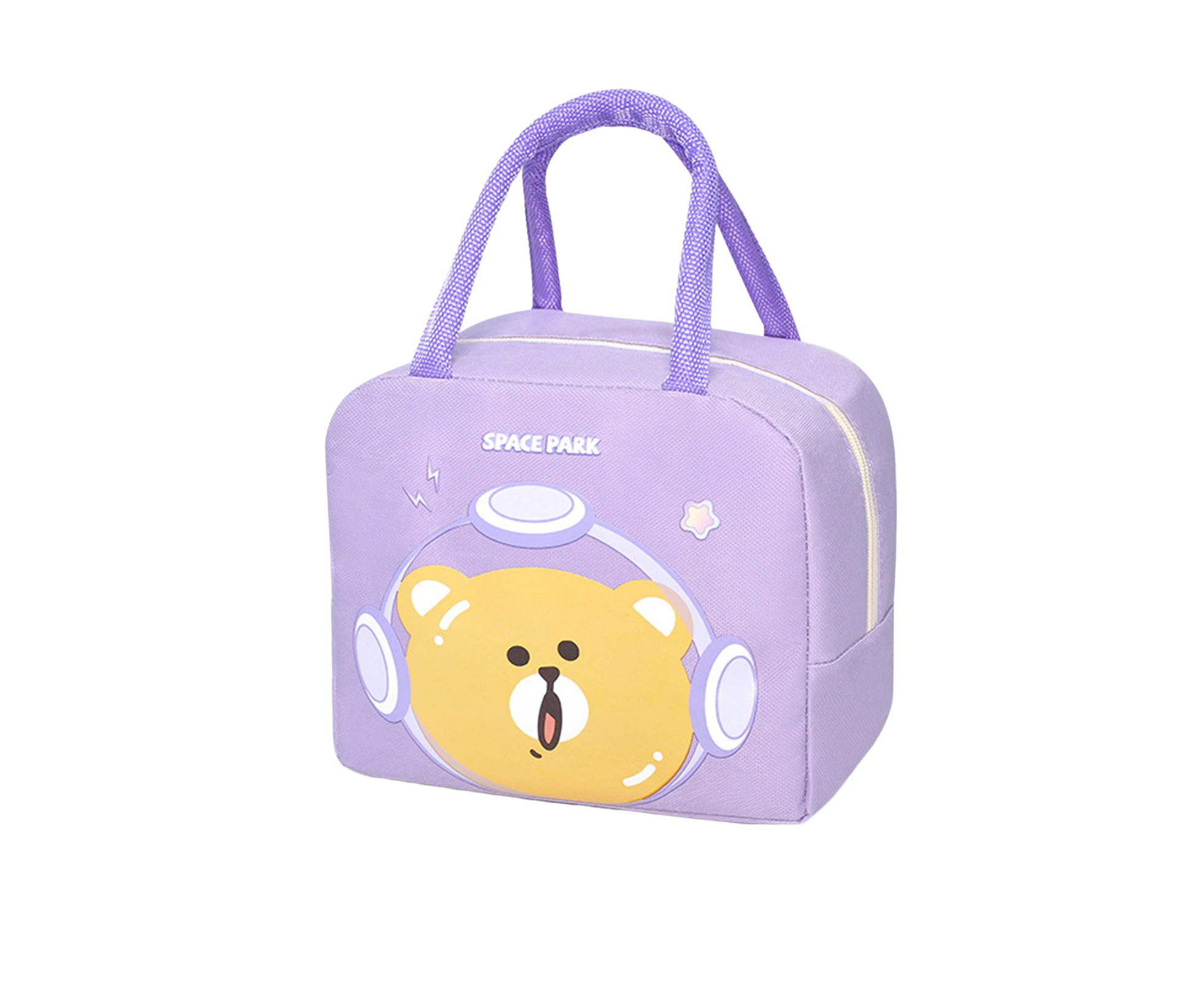 Lunch Box Bag Capacity Insulation Reusable Keep Thermal Water Bottle Pouch Standing Soft Handle Bento Container for Picnic - Purple