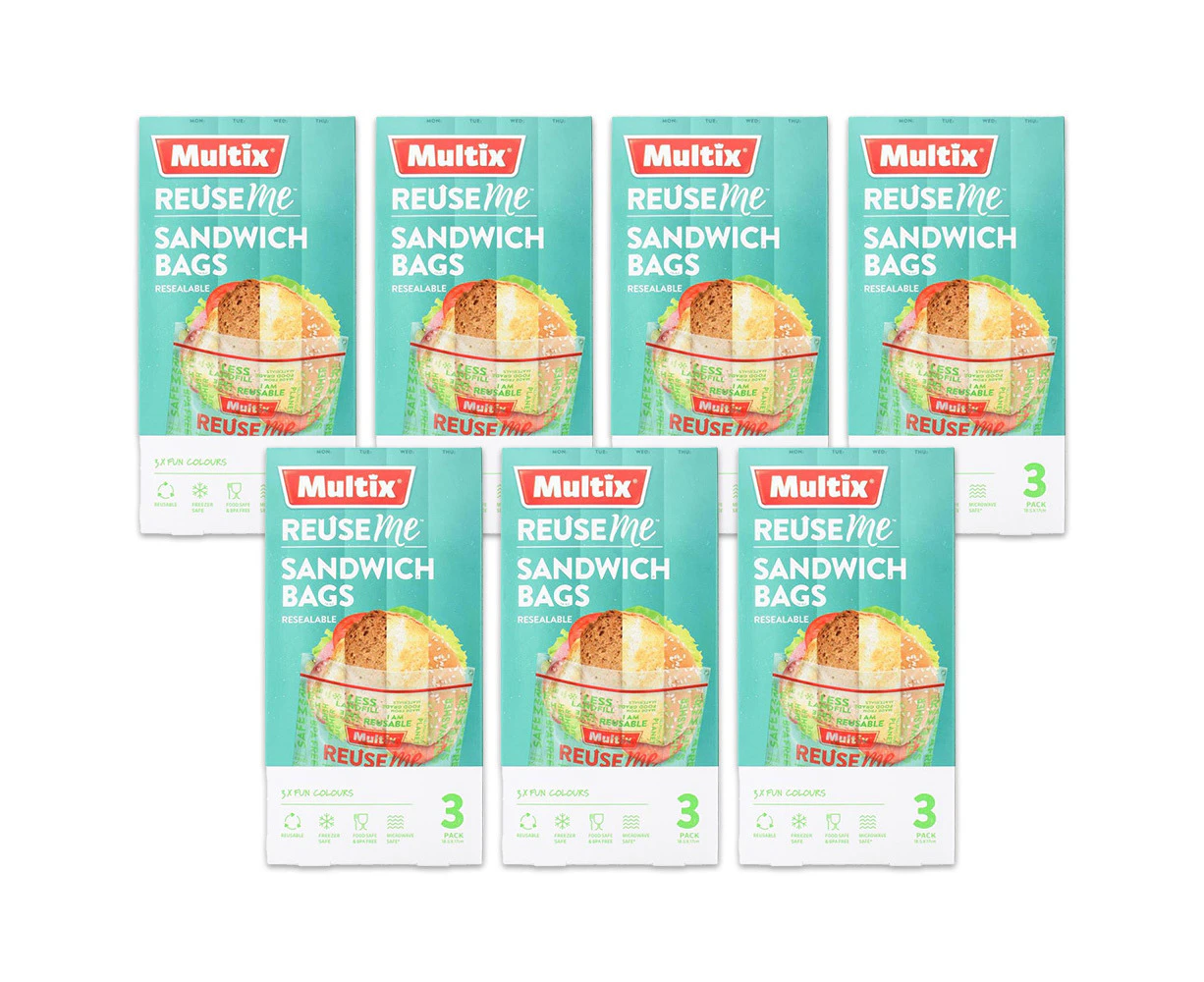 21pc Multix ReuseMe Resealable Sandwich Bags Zip Lock Storage Clear 18.5x17cm