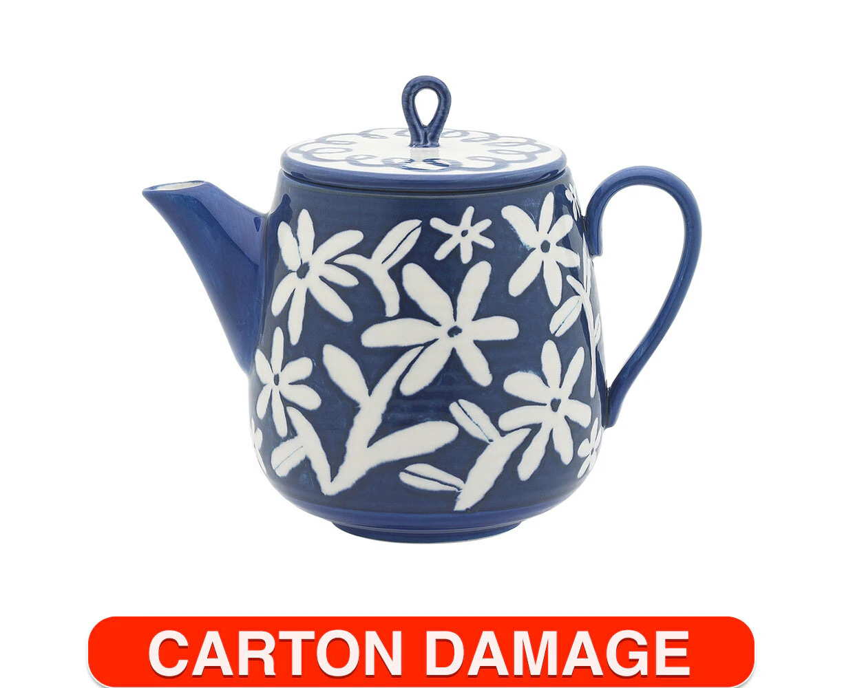 Ecology Lucille White/Blue Teapot Stoneware 1.4L w/ Stainess Steel Infuser - Refurbished Grade A