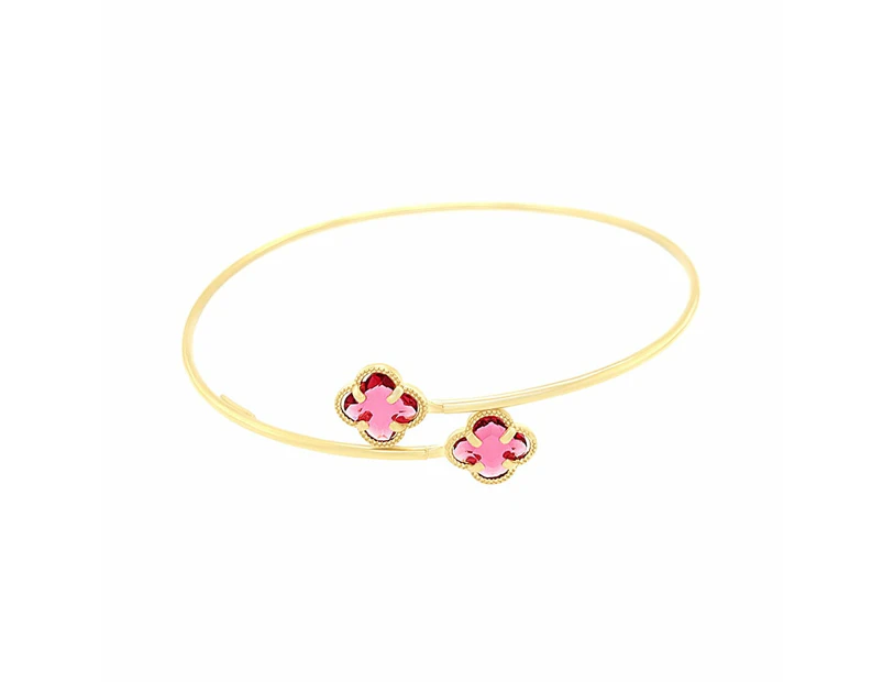 Bevilles Red Clover Bangle in 9ct Yellow Gold Silver Infused