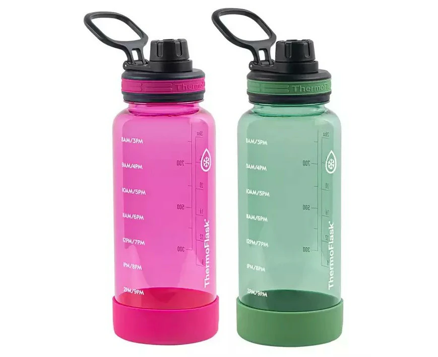 ThermoFlask Motivational Drink Bottle 946ml X 2 Pink And Green