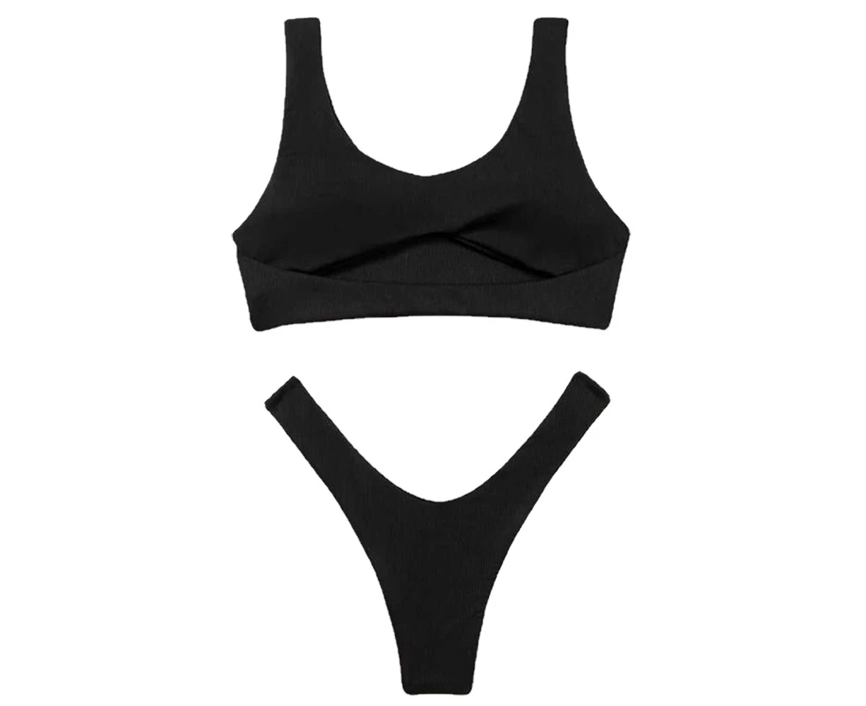 New split swimsuit female sense hollowed out solid color beautiful back Bikinis holiday style