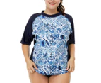 Women's Plus Size Rash Guard Swim Shirt Short Sleeves Swimwear Workout Top