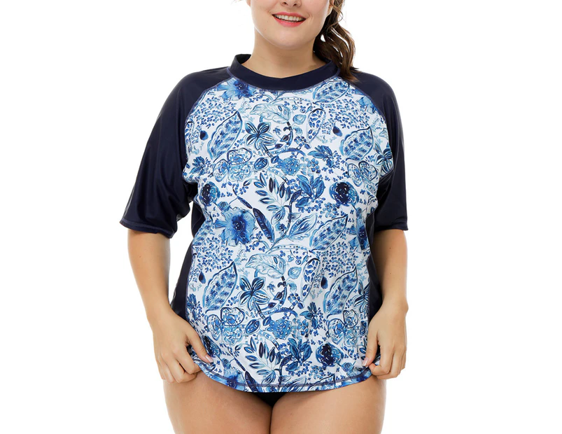 Women's Plus Size Rash Guard Swim Shirt Short Sleeves Swimwear Workout Top