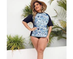 Women's Plus Size Rash Guard Swim Shirt Short Sleeves Swimwear Workout Top