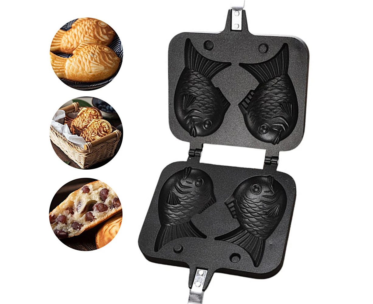 Non-stick Waffle Maker Household Fish-shaped Waffle Iron Aluminum Alloy Baking Mold Anti-scald Handle Waffle Pan