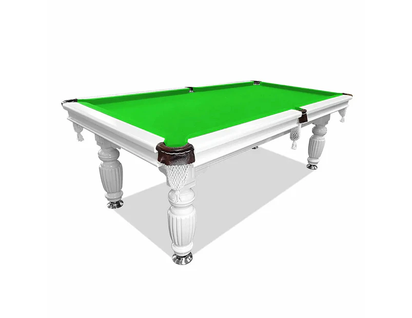 Eeeza 8FT White Frame Slate Billiard Pool Table With Full Accessories - Green