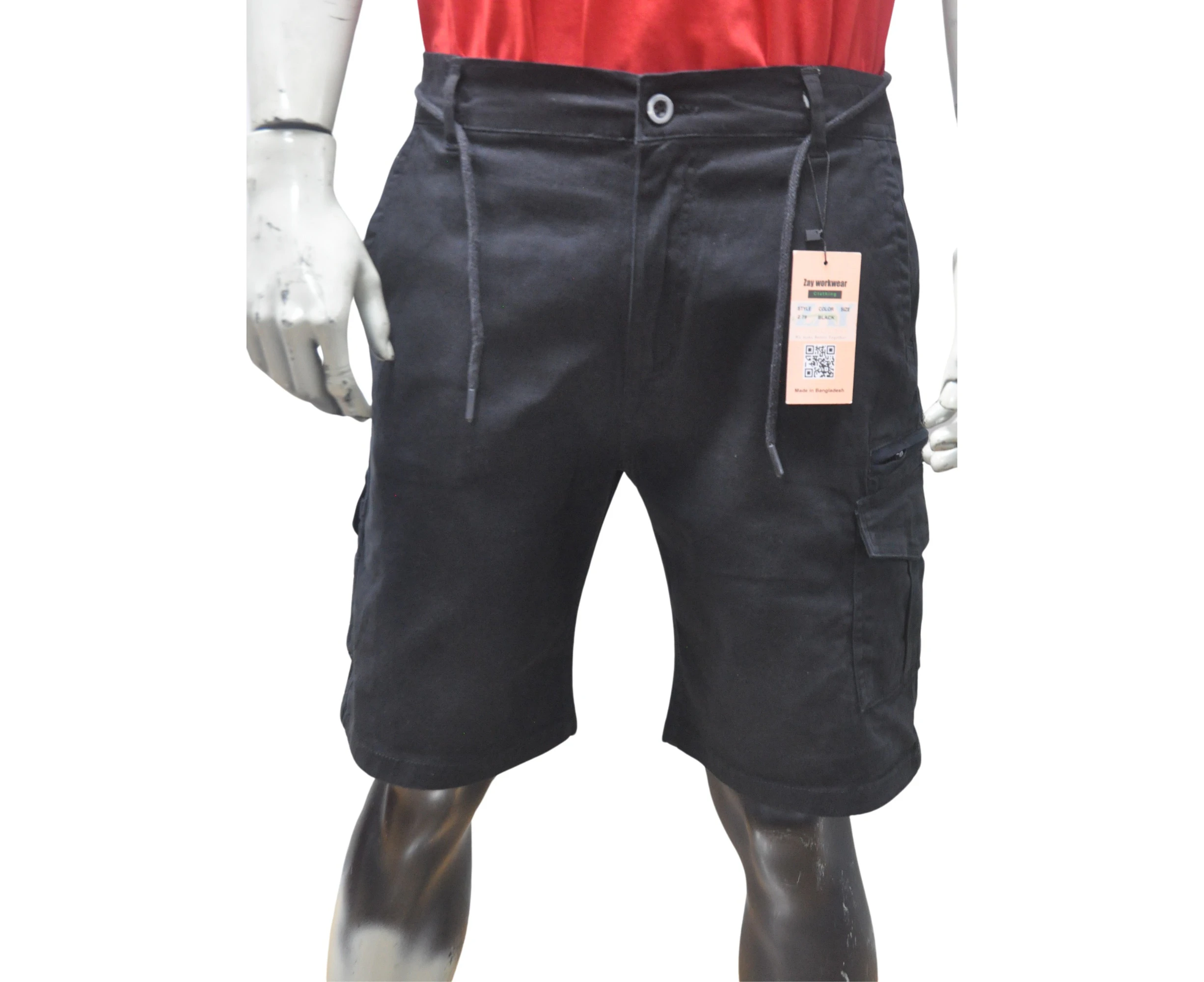 Men Summer Elasticated Waist Cargo Combat Pocket Short Pants Casual Work Shorts Cotton Drill Work Shorts Multi Pockets Tradies Workwear Trousers-Black