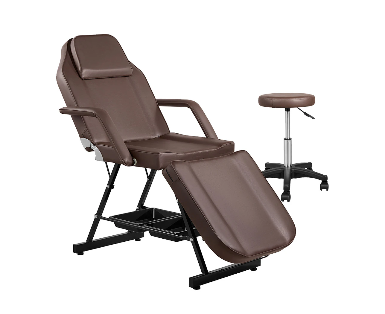 180CM Massage Table Portable Massage Bed 3 Folding Beauty Chair Therapy Brown