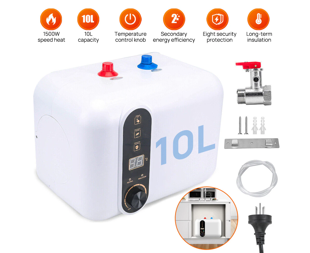 10L Electric Instant Tankless Hot Water System Heater Under Sink Shower Portable